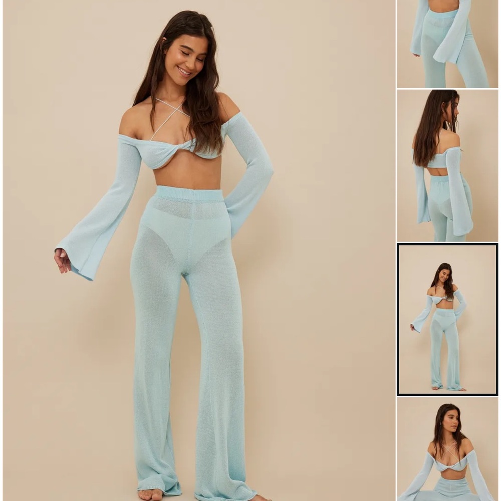 SOLD OUT NA-KD x Zoe Pastelle light blue knitted top & knitted trousers set NWT